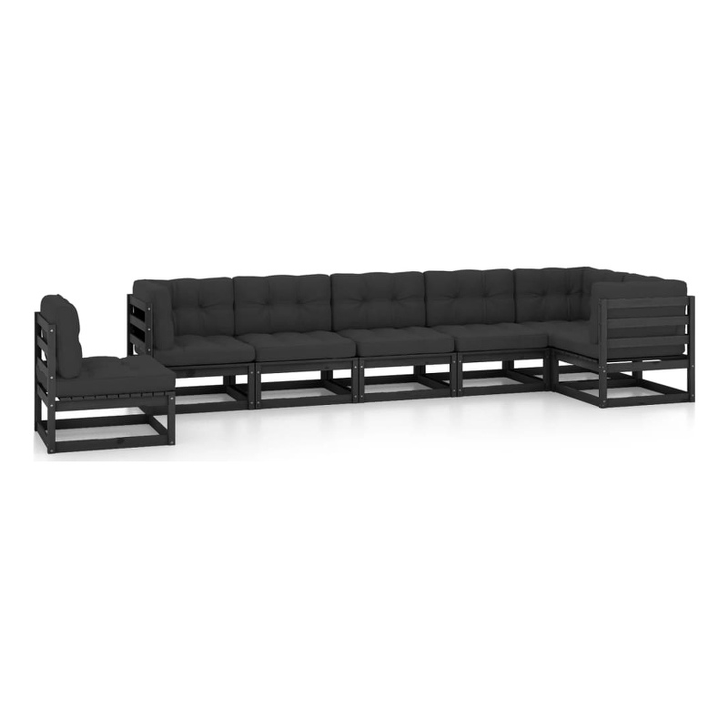 vidaXL 7 Piece Wood Garden Lounge Set in Black/Anthracite