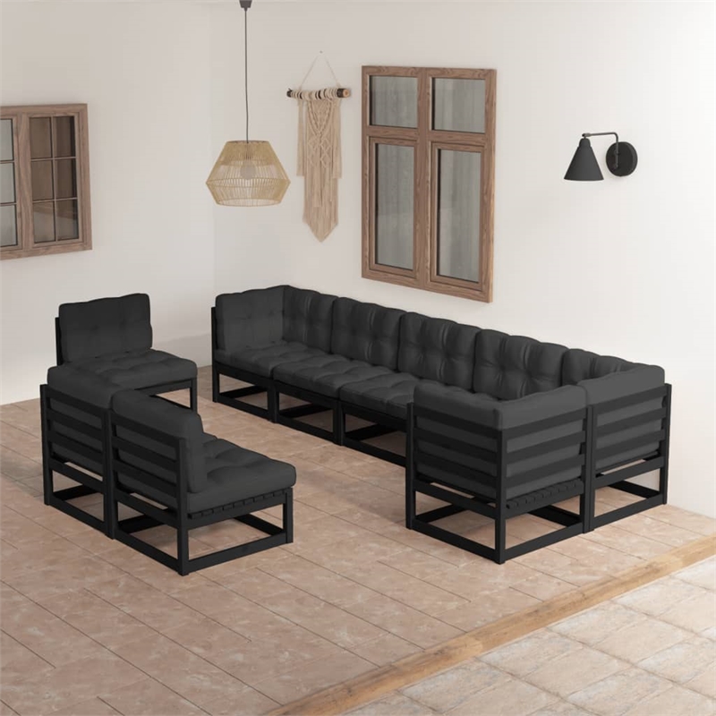 vidaXL 9 Piece Wood Large Garden Lounge Set in Black