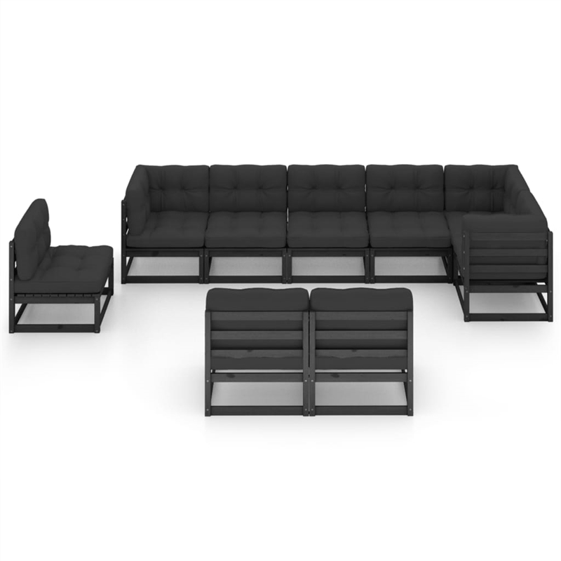 vidaXL 9 Piece Wood Large Garden Lounge Set in Black