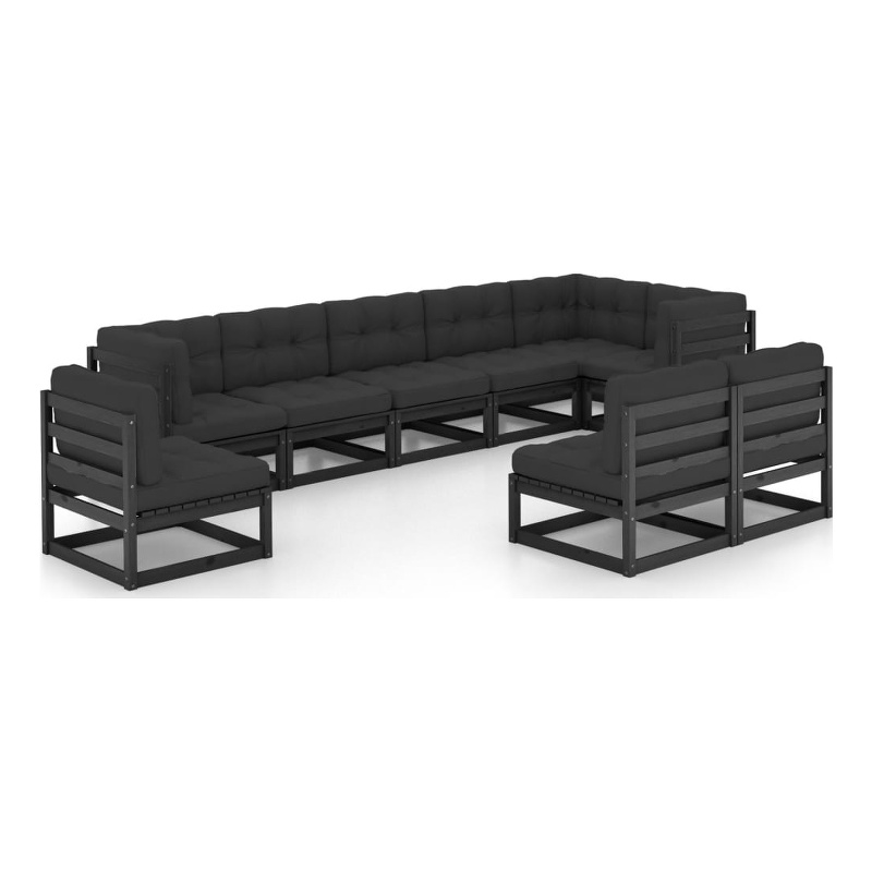 vidaXL 9 Piece Wood Large Garden Lounge Set in Black
