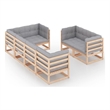 vidaXL 7 Piece Wood Garden Lounge Set in Gray/Natural
