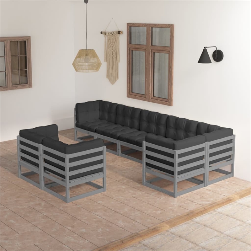 vidaXL 8 Piece Wood Garden Lounge Set in Gray/Anthracite