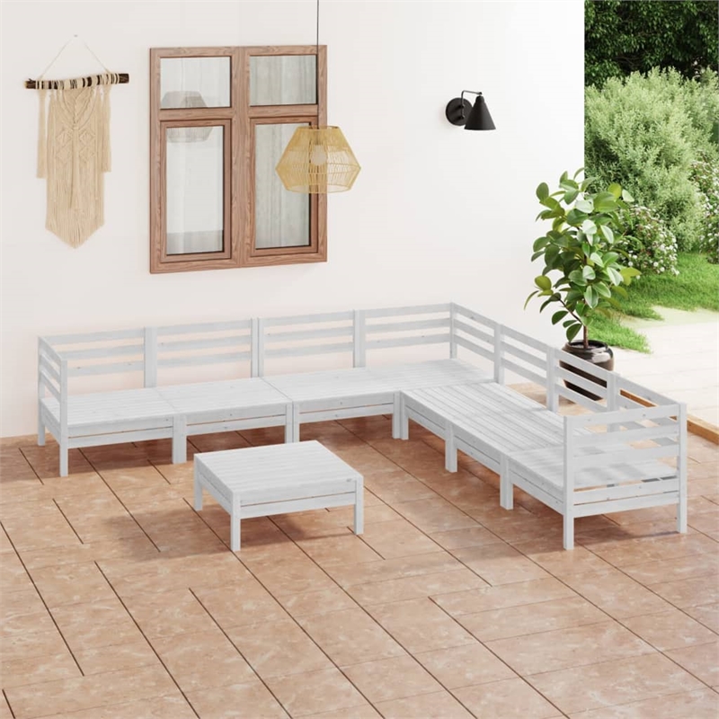 vidaXL 8 Piece Wood Medium Garden Lounge Set in White