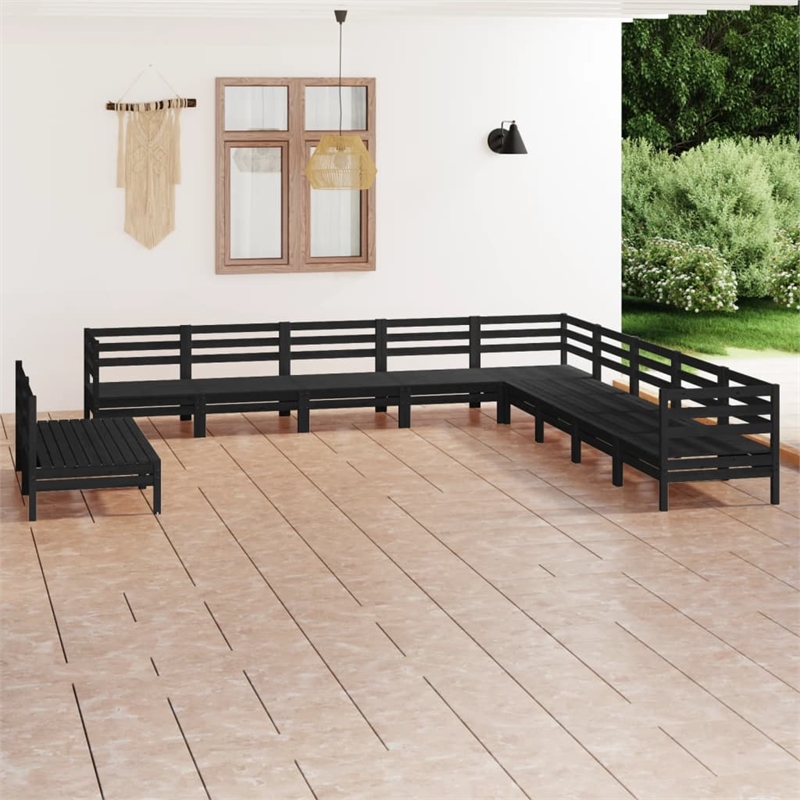 vidaXL 11 Piece Wood Large Garden Lounge Set in Black