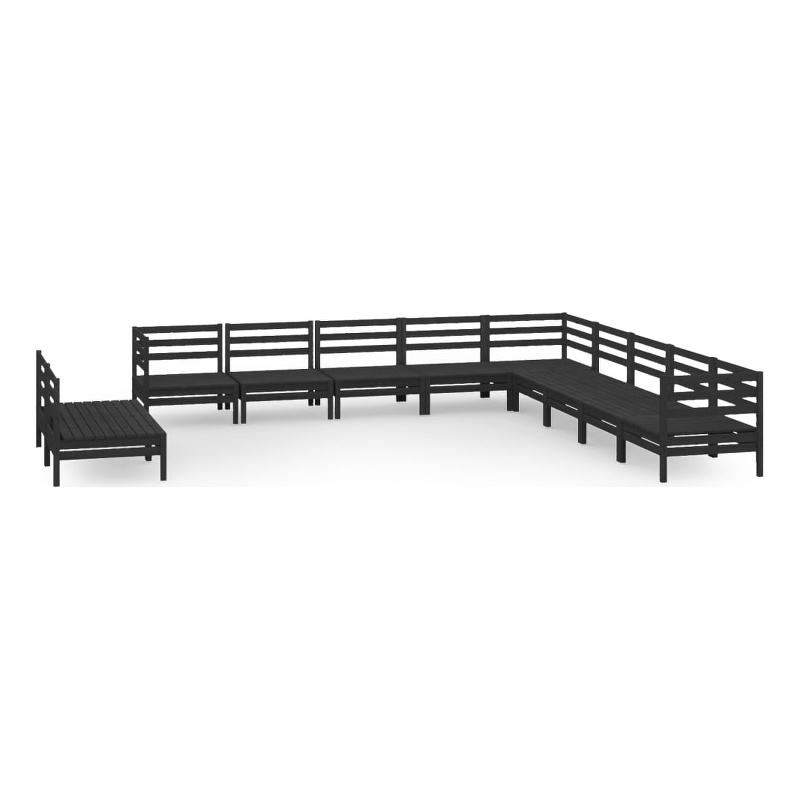 vidaXL 11 Piece Wood Large Garden Lounge Set in Black