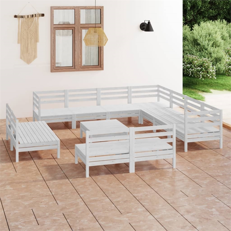 vidaXL 12 Piece Wood Large Garden Lounge Set in White