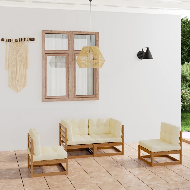 vidaXL 4 Piece Wood Garden Lounge Set in Brown/Cream