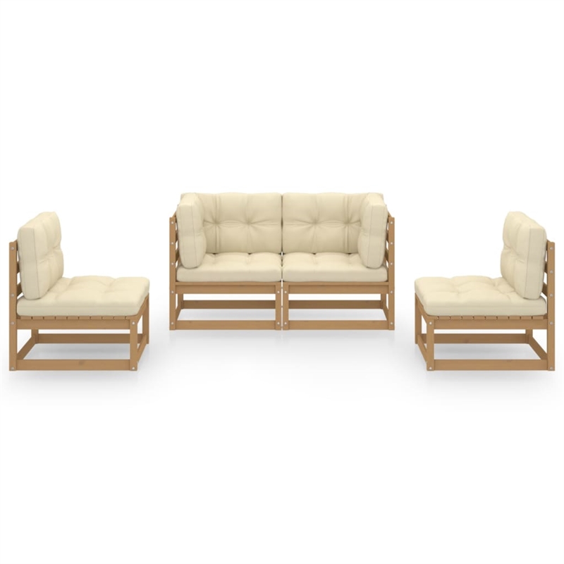 vidaXL 4 Piece Wood Garden Lounge Set in Brown/Cream