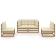 vidaXL 4 Piece Wood Garden Lounge Set in Brown/Cream