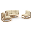 vidaXL 4 Piece Wood Garden Lounge Set in Brown/Cream