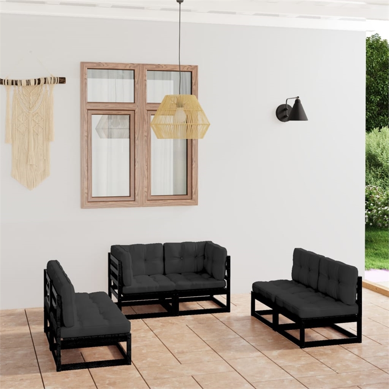vidaXL Wood Garden Lounge Set in Black/Anthracite