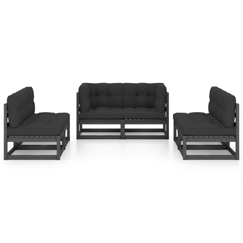 vidaXL Wood Garden Lounge Set in Black/Anthracite