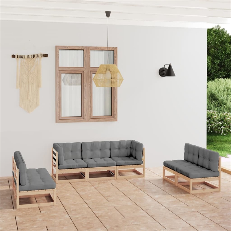 vidaXL 7 Piece Wood Garden Lounge Set in Gray/Natural