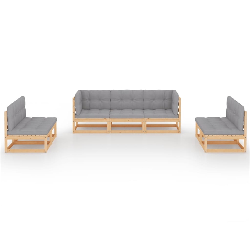 vidaXL 7 Piece Wood Garden Lounge Set in Gray/Natural