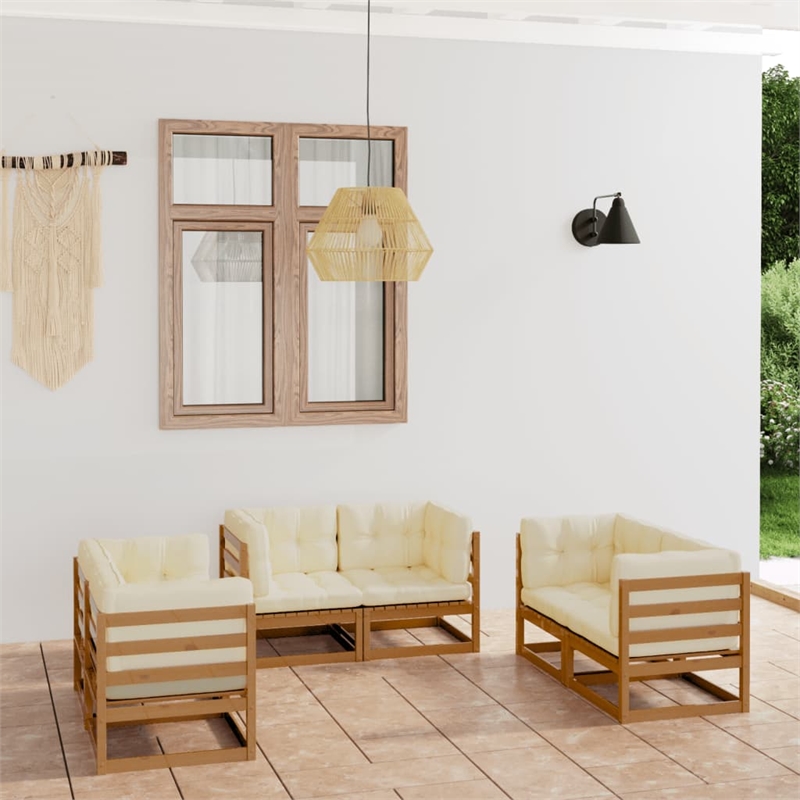 vidaXL 6 Piece Wood Garden Lounge Set in Brown/Cream