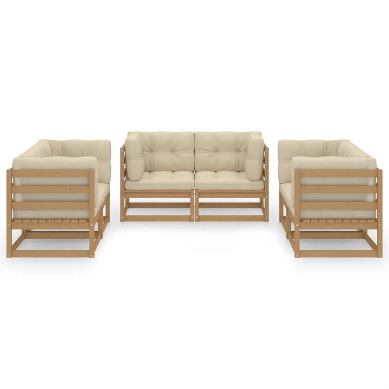 vidaXL 6 Piece Wood Garden Lounge Set in Brown/Cream