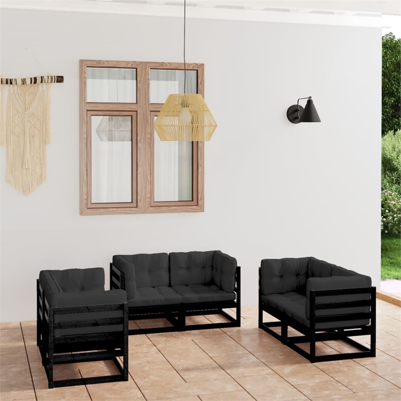 vidaXL 6 Piece Wood Garden Lounge Set in Black/Anthracite