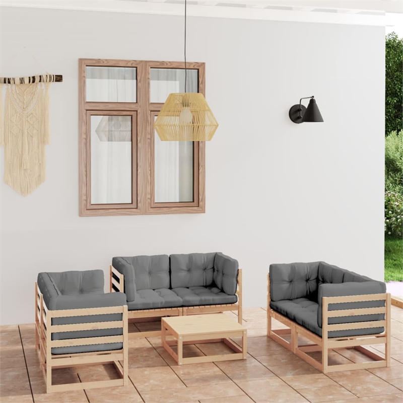 vidaXL 7 Piece Wood Small Garden Lounge Set in Gray/Natural