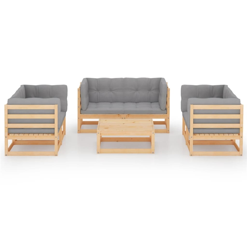 vidaXL 7 Piece Wood Small Garden Lounge Set in Gray/Natural