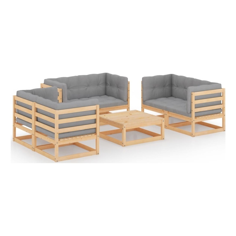 vidaXL 7 Piece Wood Small Garden Lounge Set in Gray/Natural