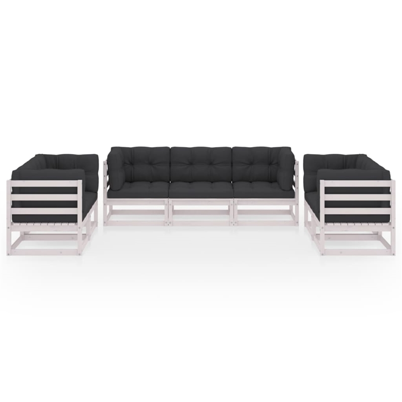 vidaXL 7 Piece Wood Large Garden Lounge Set in White/Anthracite