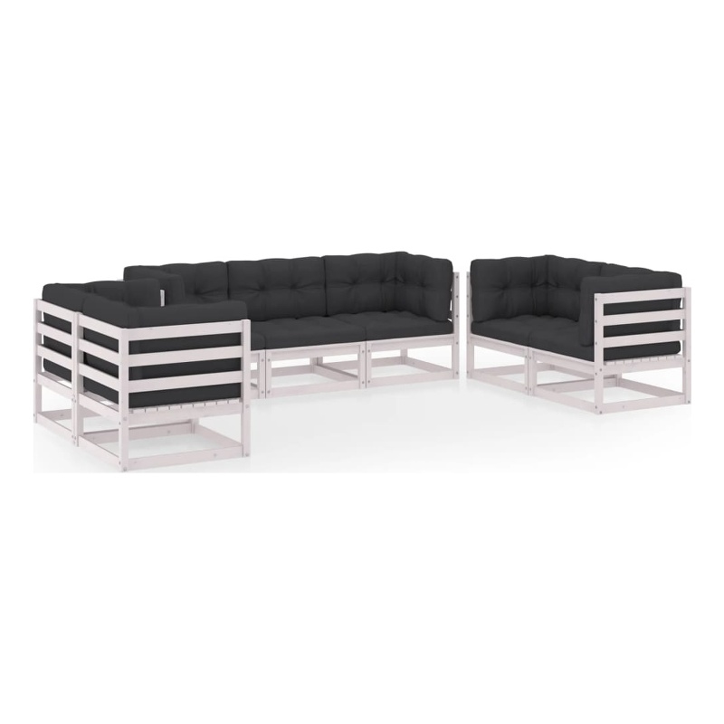 vidaXL 7 Piece Wood Large Garden Lounge Set in White/Anthracite