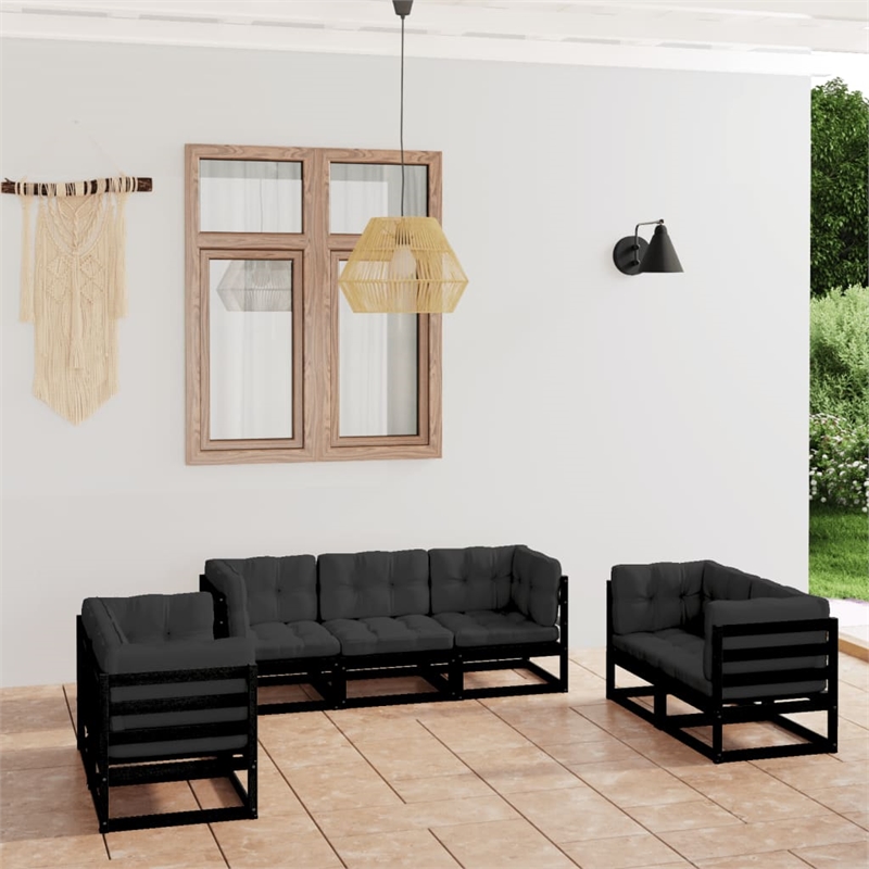 vidaXL 7 Piece Wood Garden Lounge Set in Black