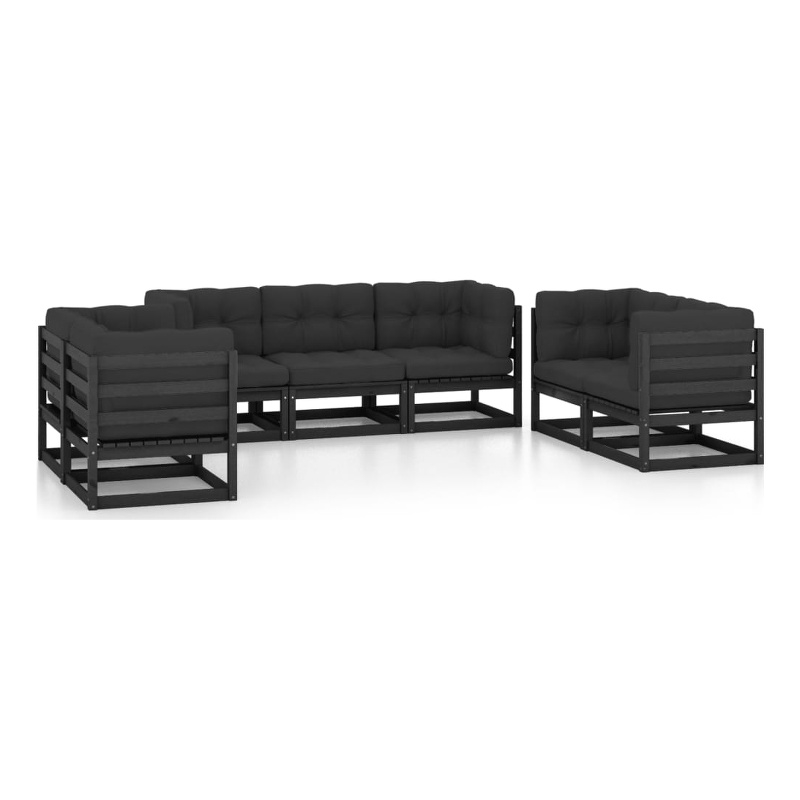 vidaXL 7 Piece Wood Garden Lounge Set in Black