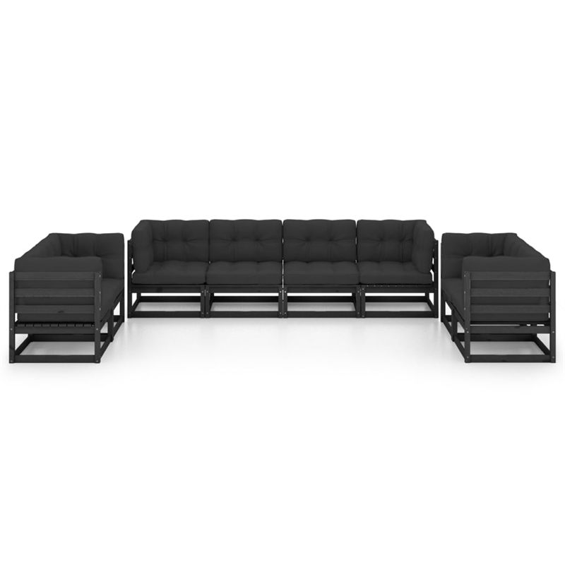 vidaXL 8 Piece Wood Small Garden Lounge Set in Black/Anthracite