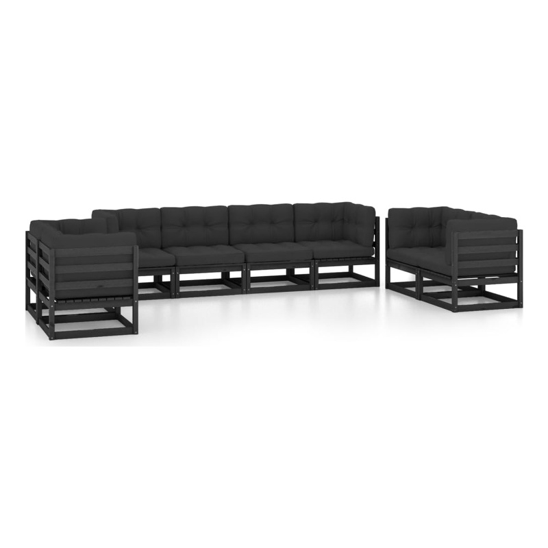 vidaXL 8 Piece Wood Small Garden Lounge Set in Black/Anthracite