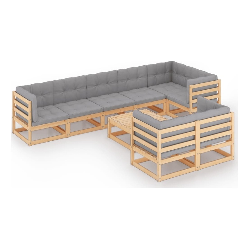 vidaXL 9 Piece Wood Garden Lounge Set in Gray/Natural