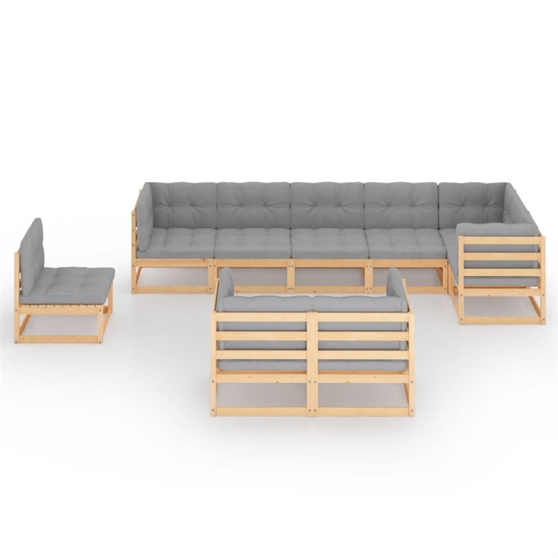 vidaXL 9 Piece Wood Small Garden Lounge Set in Gray/Natural