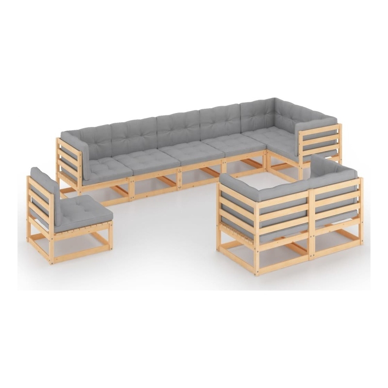 vidaXL 9 Piece Wood Small Garden Lounge Set in Gray/Natural