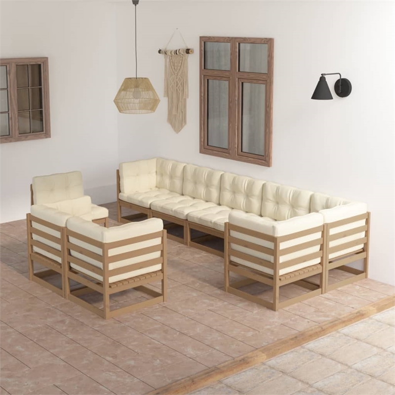 vidaXL 9 Piece Wood Garden Lounge Set in Brown/Cream