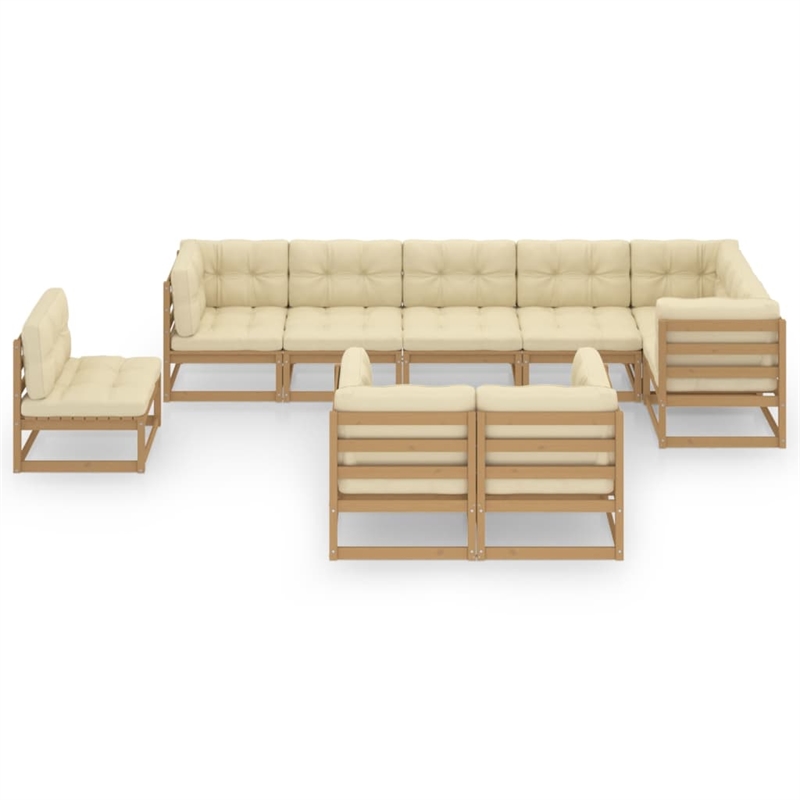 vidaXL 9 Piece Wood Garden Lounge Set in Brown/Cream