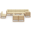 vidaXL 9 Piece Wood Garden Lounge Set in Brown/Cream