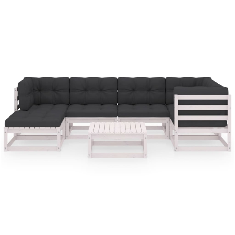 vidaXL 7 Piece Wood Garden Lounge Set in White/Anthracite