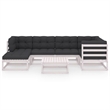 vidaXL 7 Piece Wood Garden Lounge Set in White/Anthracite