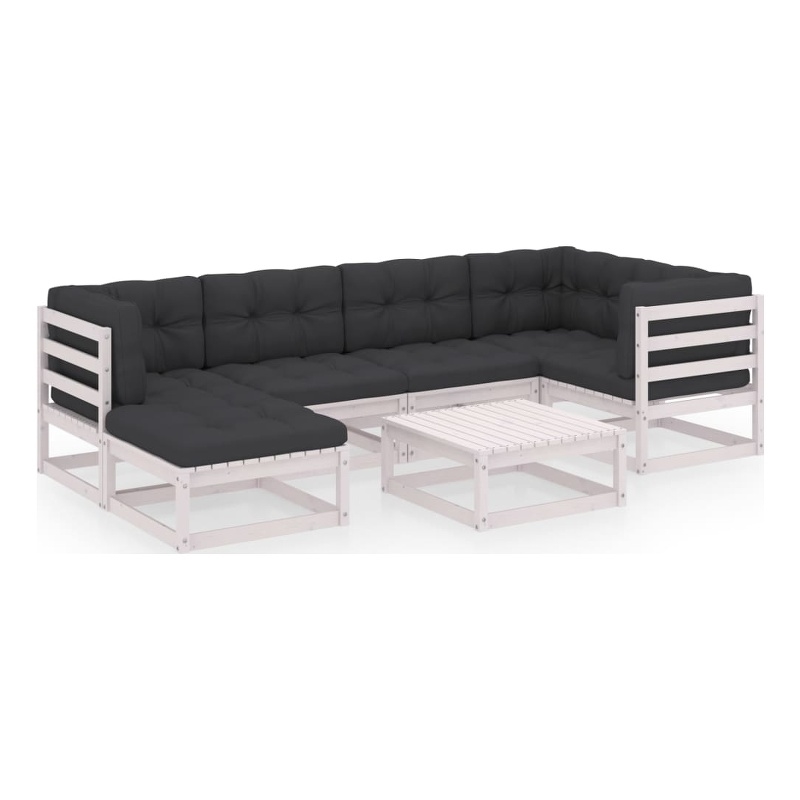 vidaXL 7 Piece Wood Garden Lounge Set in White/Anthracite