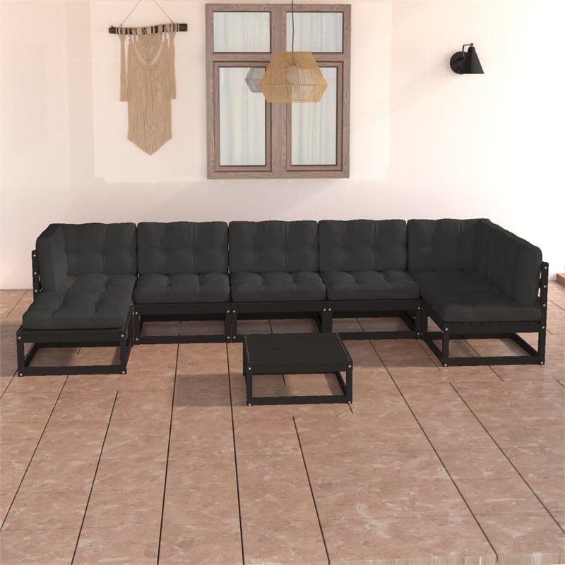vidaXL 8 Piece Wood Garden Lounge Set in Black/Anthracite