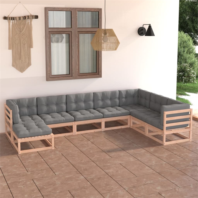 vidaXL 8 Piece Wood Garden Lounge Set in Gray/Natural