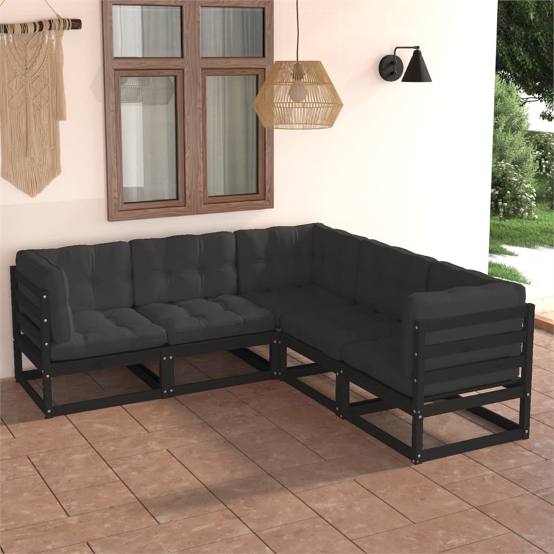 vidaXL 5 Piece Wood Medium Garden Lounge Set in Black