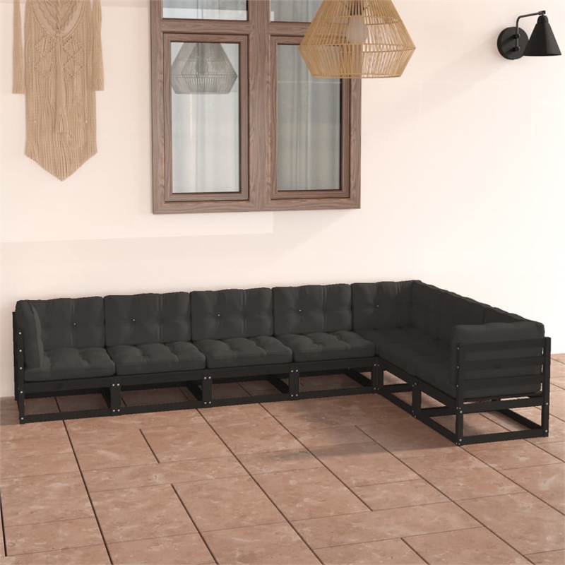vidaXL 7 Piece Wood Garden Lounge Set in Black