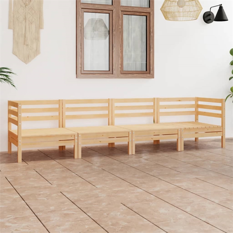 vidaXL 4 Piece Wood Medium Garden Lounge Set in Natural