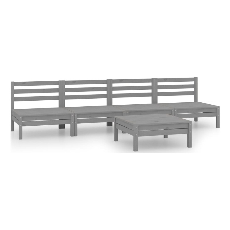 vidaXL 5 Piece Wood Medium Garden Lounge Set in Gray