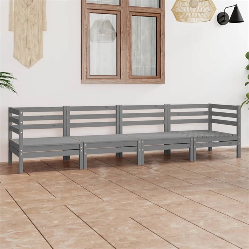 vidaXL 4 Piece Wood Medium Garden Lounge Set in Gray