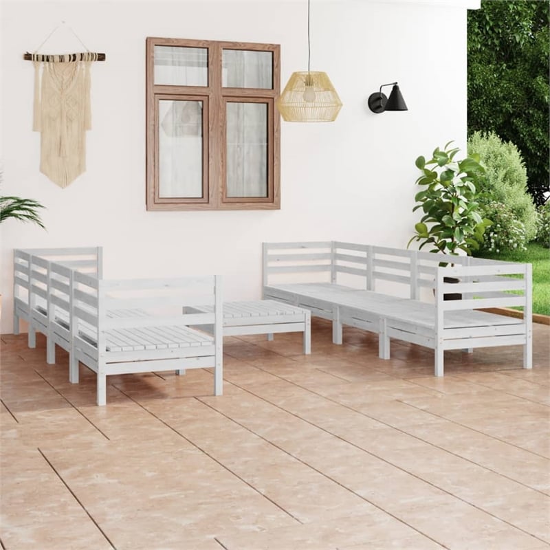 vidaXL 9 Piece Wood Large Garden Lounge Set in White