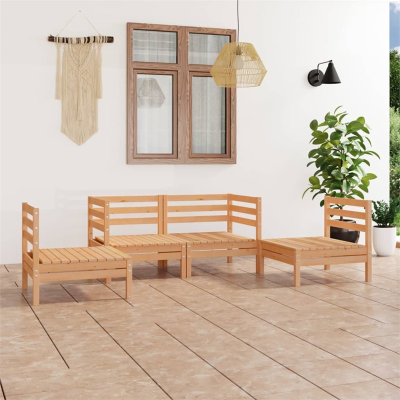 vidaXL 4 Piece Wood Medium Garden Lounge Set in Natural