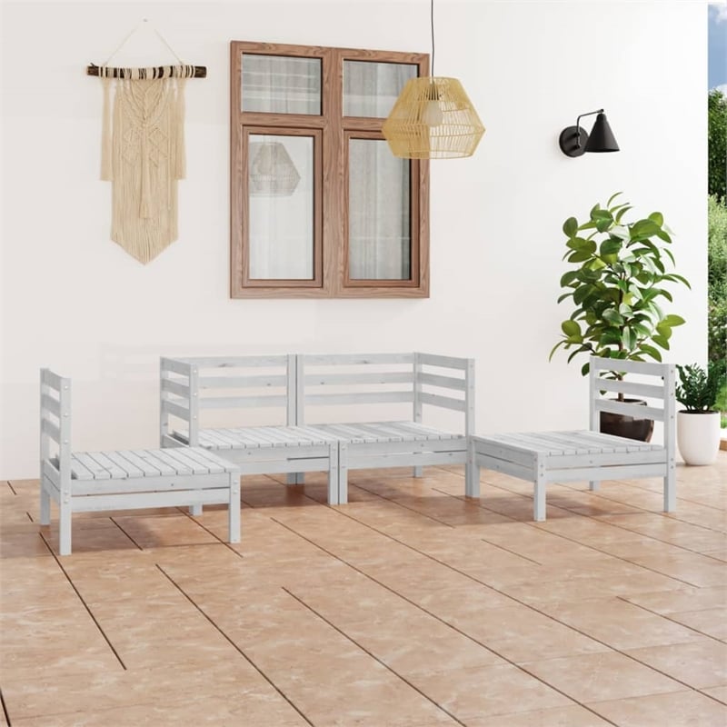 vidaXL 4 Piece Wood Medium Garden Lounge Set in White