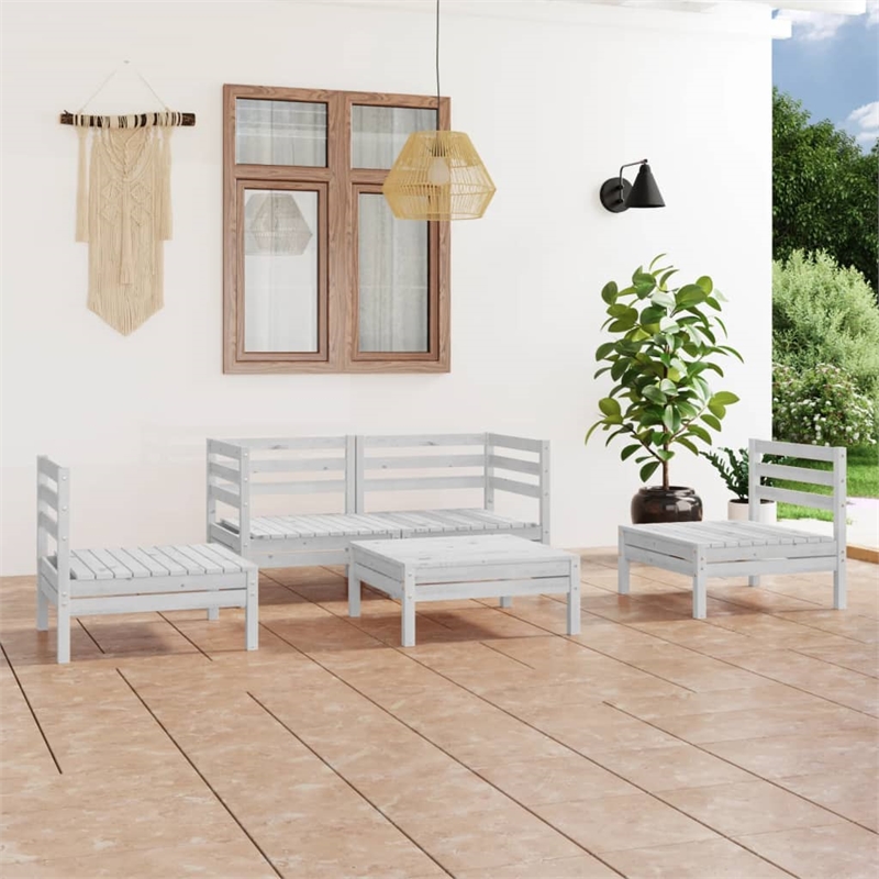 vidaXL 5 Piece Wood Medium Garden Lounge Set in White